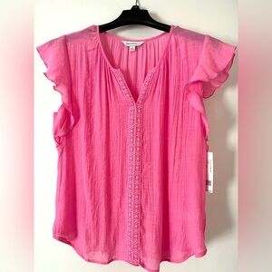 NWT Counterparts Pink Ruffled Gauze Fabric Women's Top - L